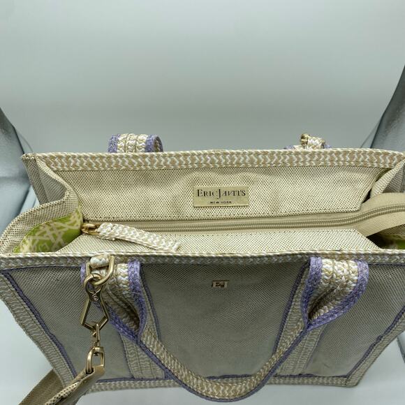 Eric Javits New York Lil Côte d’Azur Beige Purple Tote Bag Canvas Shoulder Bag - Picture 7 of 14